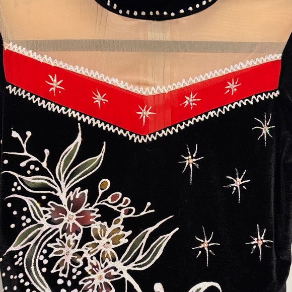 Elegant Black and Red Embroidered Figure Skating Dress - Picture 2 of 9
